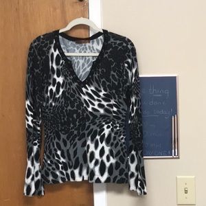 Lightweight sweater, bell sleeves, beaded trim.